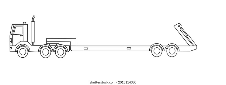 the dump truck lowboy unit transportation to carry cargo container or unit or others lineart design can be used for icon mobile app or website , whiteboard animation, or design transportation company