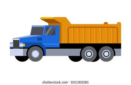 Dump truck minimalistic icon isolated. Construction equipment isolated vector. Heavy equipment vehicle. Color icon illustration on white background.