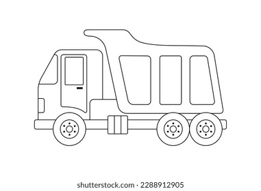 Dump truck, mining dump truck in outline style. Line construction machine isolated on white background