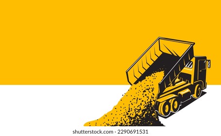 Dump truck on abstract background.Vector illustration of the industrial machinery for construction business design elements. 