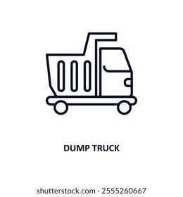 dump truck outline icon.  Thin line icon from construction collection. Editable vector isolated on white background