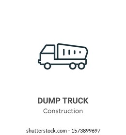 Dump truck outline vector icon. Thin line black dump truck icon, flat vector simple element illustration from editable construction concept isolated on white background