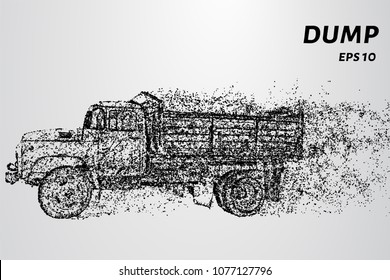 Dump truck of particles. Dump truck consists of dots and circles.