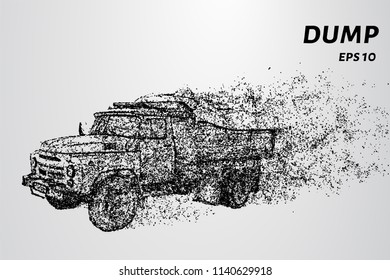 Dump truck of particles. Dump truck consists of dots and circles.