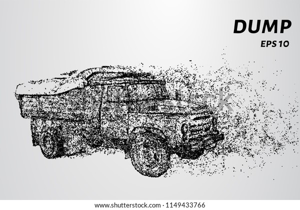 Dump truck of particles. Dump truck consists of\
dots and circles.