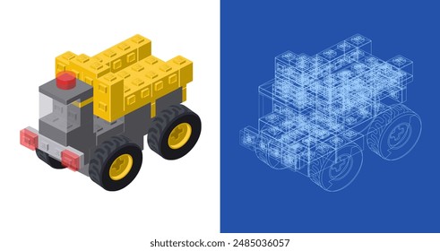 Dump truck project for printing and design. Vector illustration