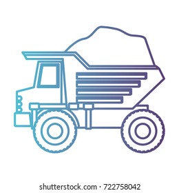 dump truck with rocks in gradient color silhouette from blue to purple vector illustration