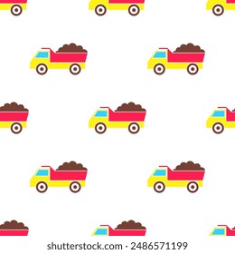 dump truck seamless pattern vector on white background Cute design, cartoon style. Use for print, wallpaper, fabrics, fashion textiles , crockery , accessories like bags 