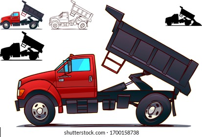 Dump Truck. Side View Isolated on White. Cartoon Style Illustration. 