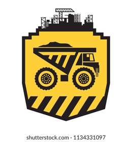 Dump truck sign or symbol, vector illustration