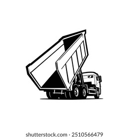 Dump truck silhouette monochrome vector. Tipper truck vector isolated