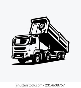 Dump Truck Silhouette Vector Art Isolated. Tipper Truck Monochrome Vector Art Illustration