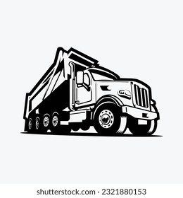 Dump Truck Silhouette Vector Art Isolated in White Background. Tipper Truck Monochrome. Best for Trucking Related Industry