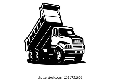 Dump truck, Silhouette, Vector illustration, Black and white, Isolated, Tipper truck, Industry, Frontal view, Vehicle, Graphic, Transport, Design, Heavy-duty, Construction, Logo