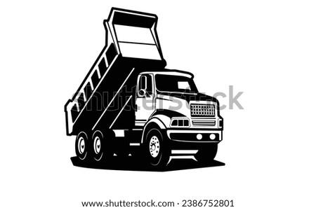 Dump truck, Silhouette, Vector illustration, Black and white, Isolated, Tipper truck, Industry, Frontal view, Vehicle, Graphic, Transport, Design, Heavy-duty, Construction, Logo