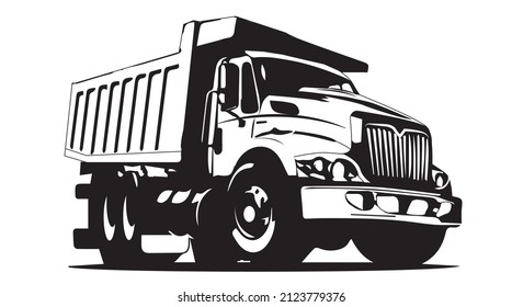 Dump truck silhouette vector. Tipper truck black and white vector isolated. Best for trucking related industry