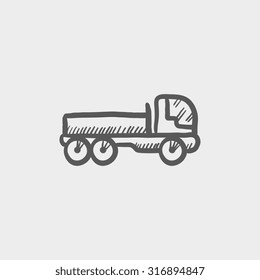 Dump truck sketch icon for web, mobile and infographics. Hand drawn vector dark grey icon isolated on light grey background.