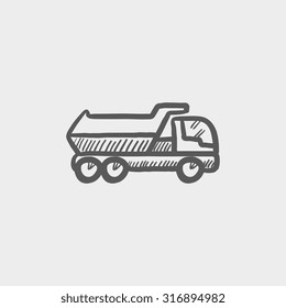 Dump truck sketch icon for web, mobile and infographics. Hand drawn vector dark grey icon isolated on light grey background.