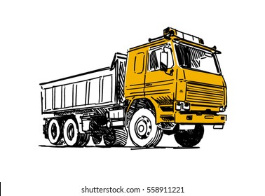 Dump truck sketch. Illustration isolated on white background