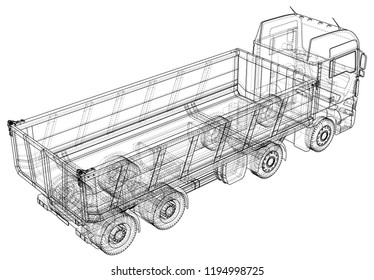 Dump truck sketch. Isolated on white background. Tracing illustration of 3d.