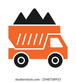 Dump truck solid icon in flat style. Construction vehicle vector illustration. Tipper symbol for web and app interfaces, social media, infographics, presentations. Dumper isolated sign