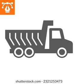 Dump truck solid icon, glyph style icon for web site or mobile app, construction and building, dumper vector icon, simple vector illustration, vector graphics with editable strokes.