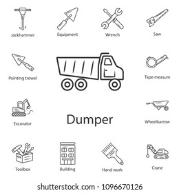 Dump truck tipper icon. Simple element illustration. Dump truck tipper symbol design from Construction collection set. Can be used for web and mobile on white background