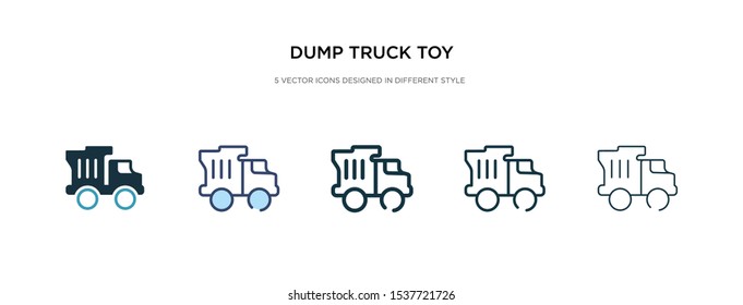 dump truck toy icon in different style vector illustration. two colored and black dump truck toy vector icons designed in filled, outline, line and stroke style can be used for web, mobile, ui