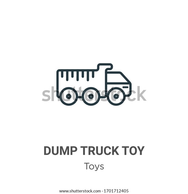 Dump truck toy\
outline vector icon. Thin line black dump truck toy icon, flat\
vector simple element illustration from editable toys concept\
isolated stroke on white\
background