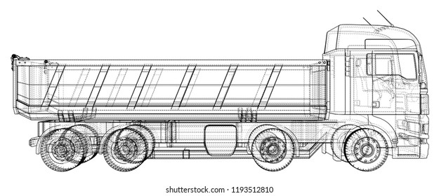 Dump truck. Tracing illustration of 3d. EPS 10 vector format isolated on white.