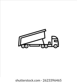 caminhão de despejo com ícone de contorno de reboque. caminhão de despejo ilustração linha preta.