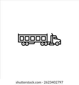 caminhão de despejo com ícone de contorno de reboque. caminhão de despejo ilustração linha preta.