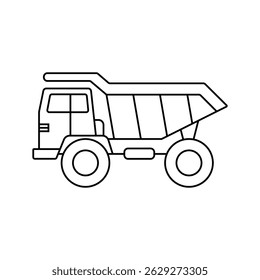 Caminhão de descarga. Truck.Vetor imagens de equipamentos de construção. Desenhos de contorno linear de veículos industriais pesados e equipamentos especiais. Equipamento para manutenção de edifícios e estruturas.