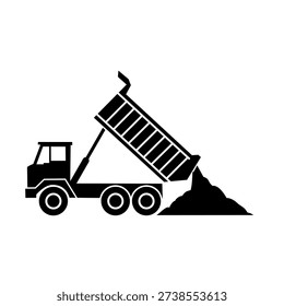 Dump Truck Unloading Material Silhouette Icon Vector Illustration