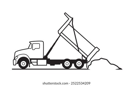 Ilustración vectorial de contorno de materiales de descarga de camiones volquete, eps