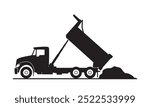 Dump Truck unloading materials silhouette vector illustration, eps