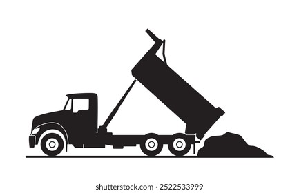 Dump Truck unloading materials silhouette vector illustration, eps