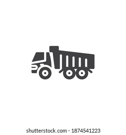 Icono del vector del camión volcado. signo plano relleno para concepto móvil y diseño web. Icono de glifo de camión de tipper. Símbolo, ilustración del logotipo. Gráficos vectoriales