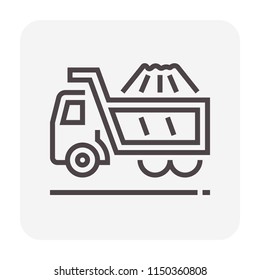 Dump truck vector icon. May called tipper truck, dumper trailer or tip lorry. Machine equipment or vehicle for construction to load, carrier, transport and delivery sand, rock and gravel. 64x64 pixel.