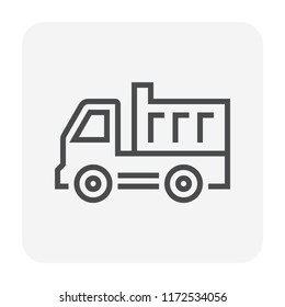 Dump truck vector icon. May called tipper truck, dumper trailer or tip lorry. Machine equipment or vehicle for construction to load, carrier, transport and delivery sand, rock and gravel. 64x64 pixel.
