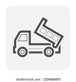Dump truck vector icon. May called tipper truck, dumper trailer or tip lorry. Heavy machine equipment or vehicle for construction to load, unload, carrier, transport and delivery sand, rock and gravel