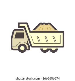 Dump truck vector icon. May called tipper truck, dumper trailer or tip lorry. Heavy machine equipment or vehicle for construction to load, unload, carrier, transport and delivery sand, rock and gravel