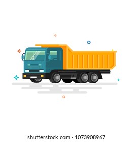 Dump truck vector illustration. Flat design. Colorful illustrations.