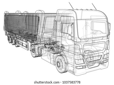 Dump truck vector illustration. Isolated white tipper lorry. Tracing illustration of 3d. EPS 10 vector format