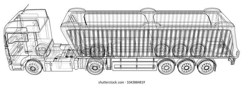 Dump truck vector illustration. Isolated white tipper lorry. Tracing illustration of 3d. EPS 10 vector format