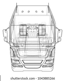 Dump truck vector illustration. Isolated white. Created illustration of 3d. Wire-frame.