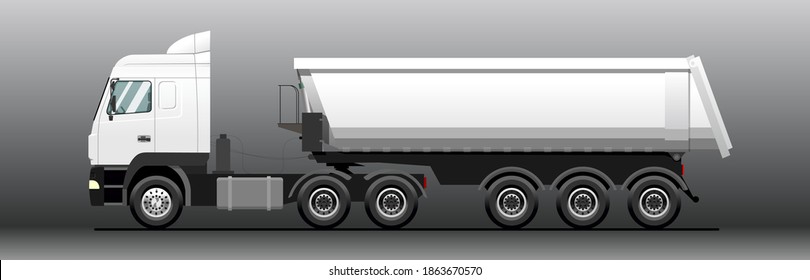 Dump truck vector illustration. Isolated white tipper lorry. Template for advertising.