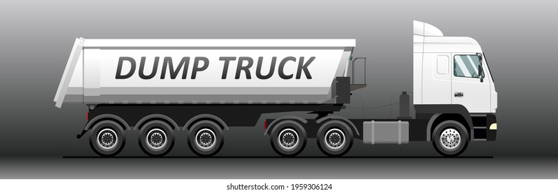 Dump truck vector illustration. Isolated white tipper lorry. Template for advertising.