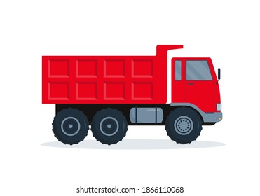 Dump truck vector illustration on white background. Big heavy car tipper for construction.