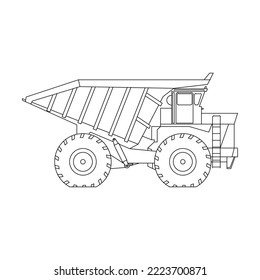 dump truck vector line icon, sign, illustration on background, editable strokes